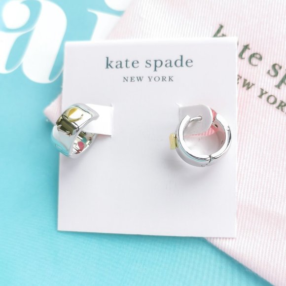 Kate Spade Heartful Metal Silver Huggie Earrings NEW / DUST BAG